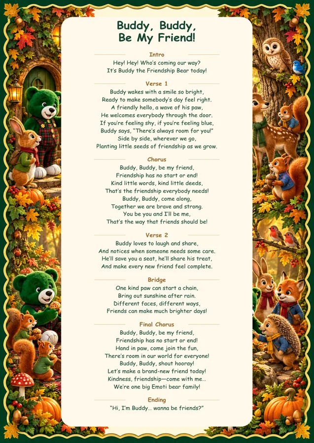 Lyric sheet for Buddy, Buddy, Be My Friend!