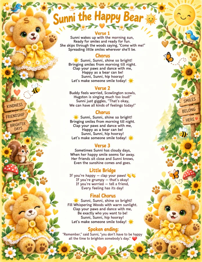 Lyric sheet for Sunni, Shine So Bright