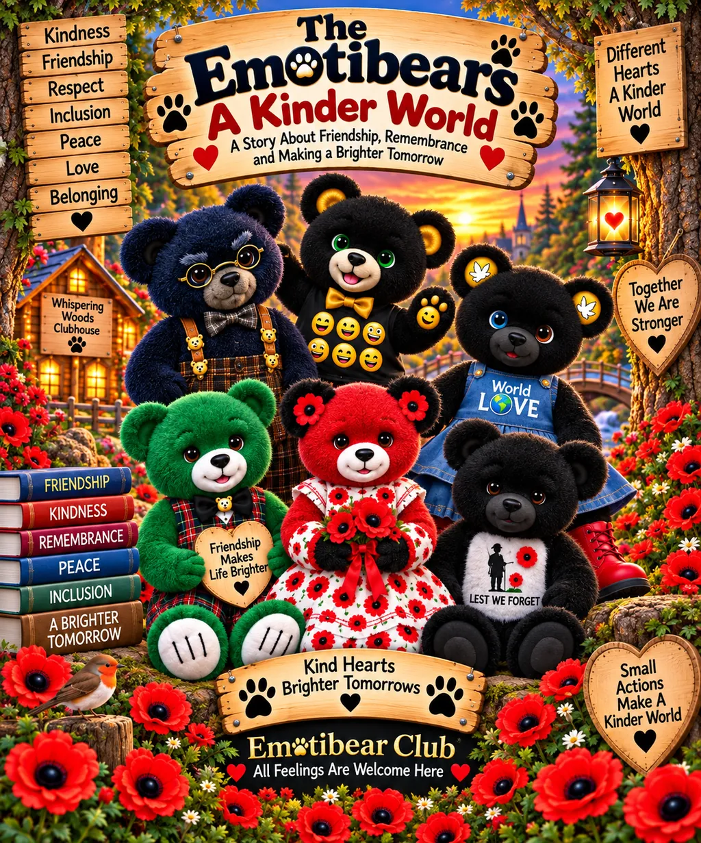 The cover of Poppy and the Perfect Wreath: Poppy and her bear friends among red poppies